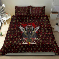 Raven and Bear Norse Symbolism Bedding Set Viking Blood Red Rune Art Style