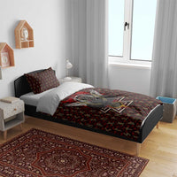 Raven and Bear Norse Symbolism Bedding Set Viking Blood Red Rune Art Style