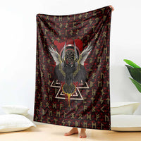 Raven and Bear Norse Symbolism Blanket Viking Blood Red Rune Art Style