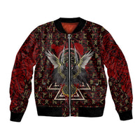 Raven and Bear Norse Symbolism Bomber Jacket Viking Blood Red Rune Art Style