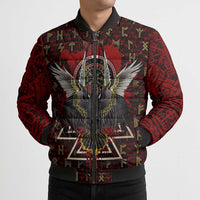 Raven and Bear Norse Symbolism Bomber Puffer Jacket Viking Blood Red Rune Art Style