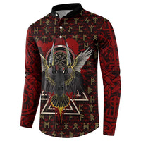 Raven and Bear Norse Symbolism Button Sweatshirt Viking Blood Red Rune Art Style