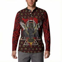 Raven and Bear Norse Symbolism Button Sweatshirt Viking Blood Red Rune Art Style