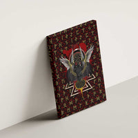 Raven and Bear Norse Symbolism Canvas Wall Art Viking Blood Red Rune Art Style