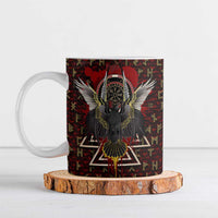 Raven and Bear Norse Symbolism Ceramic Mug Viking Blood Red Rune Art Style
