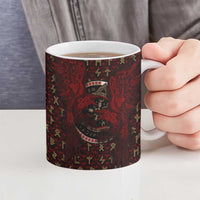 Raven and Bear Norse Symbolism Ceramic Mug Viking Blood Red Rune Art Style