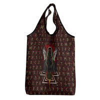 Raven and Bear Norse Symbolism Grocery Bag Viking Blood Red Rune Art Style