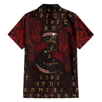 Raven and Bear Norse Symbolism Hawaiian Shirt Viking Blood Red Rune Art Style