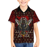 Raven and Bear Norse Symbolism Hawaiian Shirt Viking Blood Red Rune Art Style