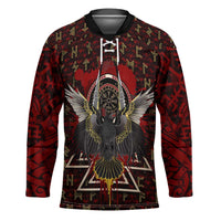 Raven and Bear Norse Symbolism Hockey Jersey Viking Blood Red Rune Art Style