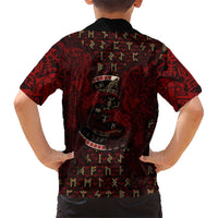 Raven and Bear Norse Symbolism Kid Hawaiian Shirt Viking Blood Red Rune Art Style