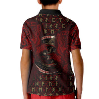Raven and Bear Norse Symbolism Kid Polo Shirt Viking Blood Red Rune Art Style