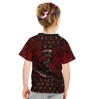 Raven and Bear Norse Symbolism Kid T Shirt Viking Blood Red Rune Art Style