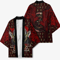 Raven and Bear Norse Symbolism Kimono Viking Blood Red Rune Art Style