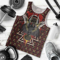 Raven and Bear Norse Symbolism Men Tank Top Viking Blood Red Rune Art Style