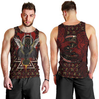 Raven and Bear Norse Symbolism Men Tank Top Viking Blood Red Rune Art Style