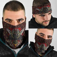 Raven and Bear Norse Symbolism Neck Gaiter Viking Blood Red Rune Art Style