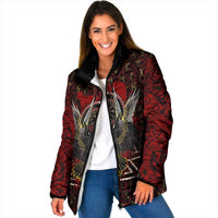 Raven and Bear Norse Symbolism Padded Jacket Viking Blood Red Rune Art Style