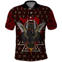 Raven and Bear Norse Symbolism Polo Shirt Viking Blood Red Rune Art Style