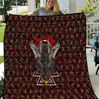 Raven and Bear Norse Symbolism Quilt Viking Blood Red Rune Art Style
