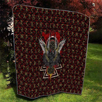 Raven and Bear Norse Symbolism Quilt Viking Blood Red Rune Art Style
