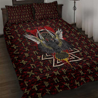 Raven and Bear Norse Symbolism Quilt Bed Set Viking Blood Red Rune Art Style