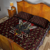 Raven and Bear Norse Symbolism Quilt Bed Set Viking Blood Red Rune Art Style