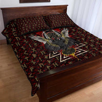 Raven and Bear Norse Symbolism Quilt Bed Set Viking Blood Red Rune Art Style