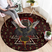 Raven and Bear Norse Symbolism Round Carpet Viking Blood Red Rune Art Style