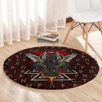 Raven and Bear Norse Symbolism Round Carpet Viking Blood Red Rune Art Style