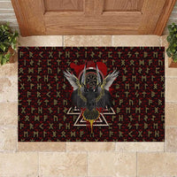 Raven and Bear Norse Symbolism Rubber Doormat Viking Blood Red Rune Art Style