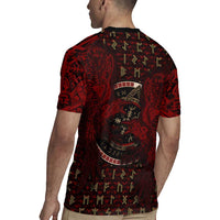Raven and Bear Norse Symbolism Rugby Jersey Viking Blood Red Rune Art Style