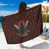 Raven and Bear Norse Symbolism Sarong Viking Blood Red Rune Art Style