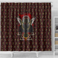 Raven and Bear Norse Symbolism Shower Curtain Viking Blood Red Rune Art Style
