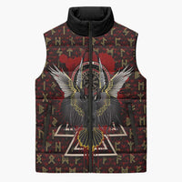 Raven and Bear Norse Symbolism Sleeveless Puffer Jacket Viking Blood Red Rune Art Style