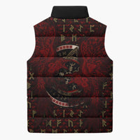 Raven and Bear Norse Symbolism Sleeveless Puffer Jacket Viking Blood Red Rune Art Style