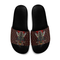 Raven and Bear Norse Symbolism Slide Sandals Viking Blood Red Rune Art Style