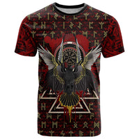 Raven and Bear Norse Symbolism T Shirt Viking Blood Red Rune Art Style