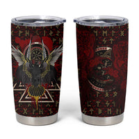Raven and Bear Norse Symbolism Tumbler Cup Viking Blood Red Rune Art Style