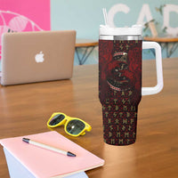 Raven and Bear Norse Symbolism Tumbler With Handle Viking Blood Red Rune Art Style