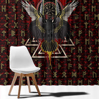 Raven and Bear Norse Symbolism Window Curtain Viking Blood Red Rune Art Style