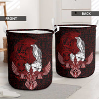 Raven and Serpent Norse Mythology Laundry Basket Red and White Viking Line Art