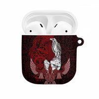 Raven and Serpent Norse Mythology AirPods Case Red and White Viking Line Art