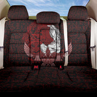 Raven and Serpent Norse Mythology Back Car Seat Cover Red and White Viking Line Art