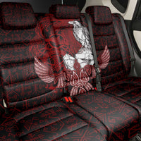 Raven and Serpent Norse Mythology Back Car Seat Cover Red and White Viking Line Art