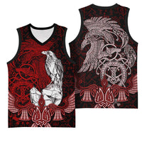 Raven and Serpent Norse Mythology Basketball Jersey Red and White Viking Line Art