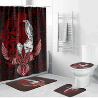Raven and Serpent Norse Mythology Bathroom Set Red and White Viking Line Art