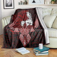 Raven and Serpent Norse Mythology Blanket Red and White Viking Line Art