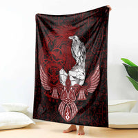 Raven and Serpent Norse Mythology Blanket Red and White Viking Line Art