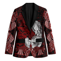Raven and Serpent Norse Mythology Blazer Red and White Viking Line Art